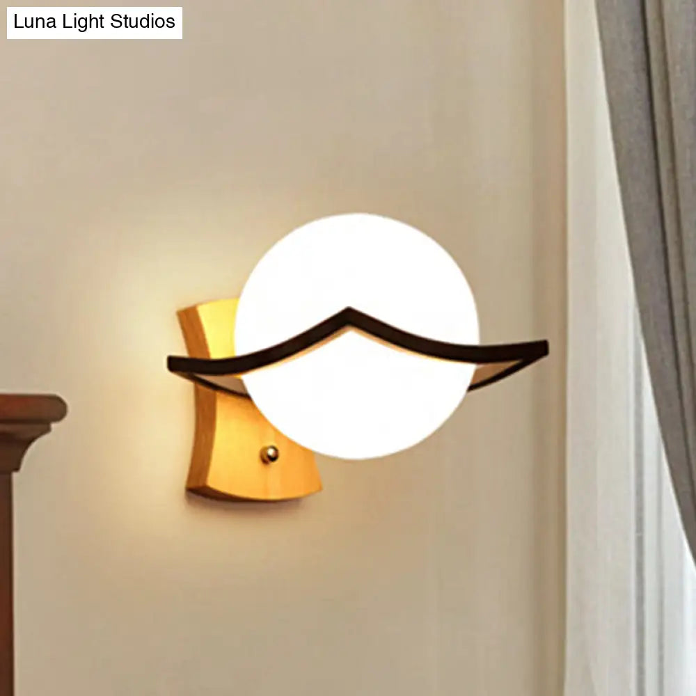 DecorBites™ Modernist Black Ball Sconce: 1 Light White Glass Wall Light for Bedroom