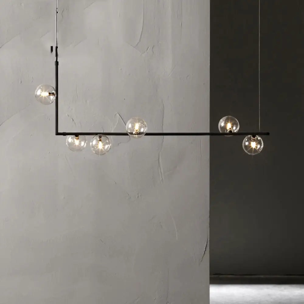 DecorBites™ Modernist Black Glass Globe Pendant Light with 6 Bulbs and Right Angled Frame - Warm/White Lighting