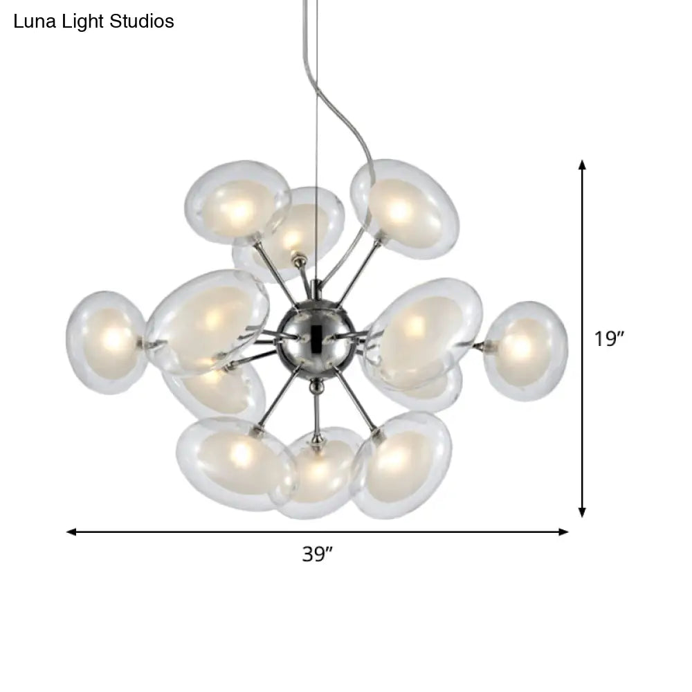 DecorBites™ Modernist Burst Chandelier - Dual Oblate Glass - 12-Light Chrome Suspension Lighting