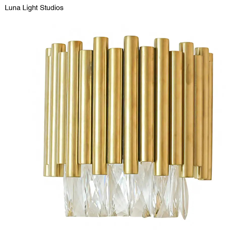 DecorBites™ Modernist Clear Faceted Crystal Wall Mount 1 Light Brass Wall Light for Living Room