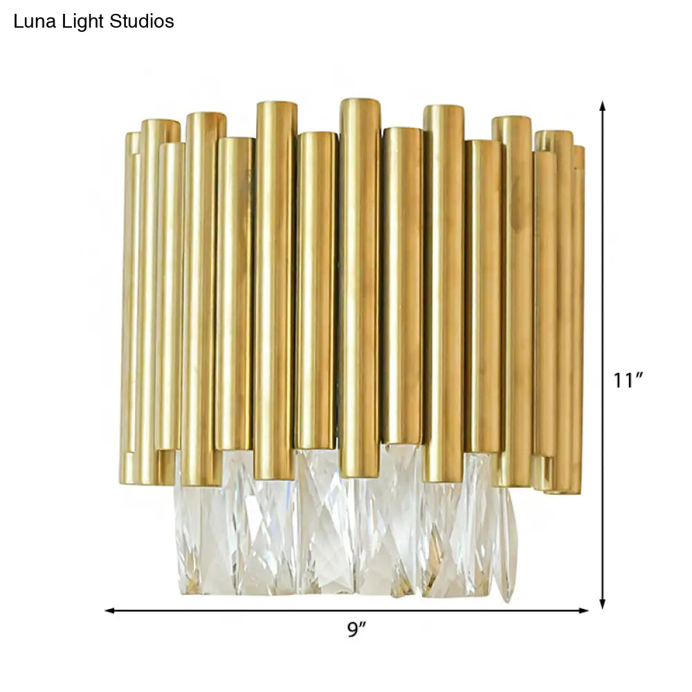 DecorBites™ Modernist Clear Faceted Crystal Wall Mount 1 Light Brass Wall Light for Living Room
