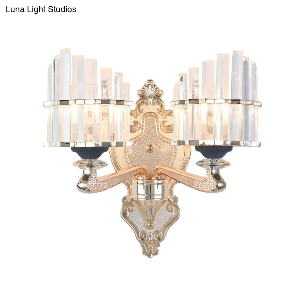 DecorBites™ Modernist Conical Shade Wall Light Fixture with Crystal Rods - Gold - Ideal for Living Room