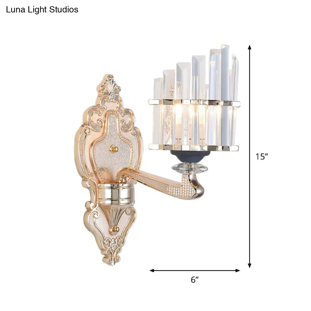 DecorBites™ Modernist Conical Shade Wall Light Fixture with Crystal Rods - Gold - Ideal for Living Room