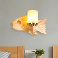 DecorBites™ Modernist Cracked Glass Cylinder Wall Mount Sconce Lamp - 1 Light Bedroom Lighting with Fish Wood Backplate