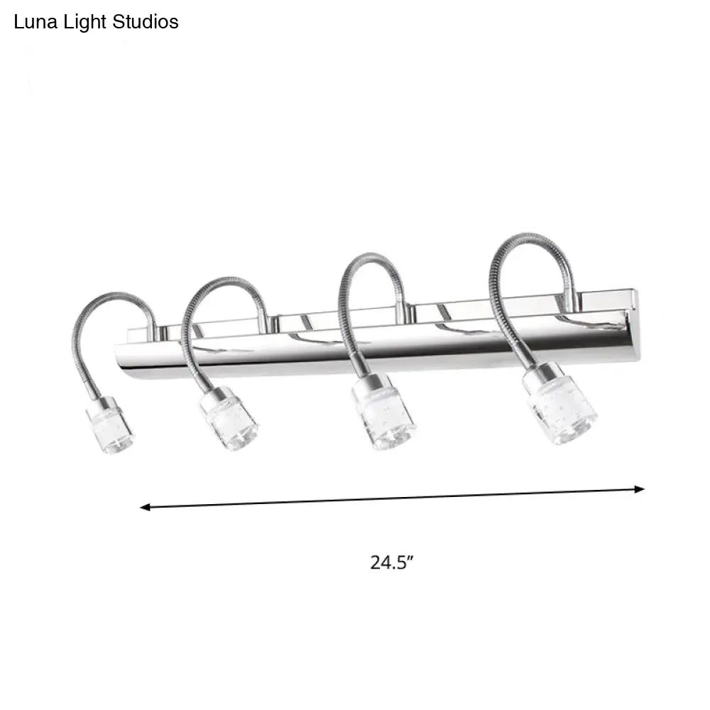 DecorBites™ Modernist Crystal Vanity Wall Sconce with Gooseneck Arm - Clear Cylinder Shape, 3 Lights, 12.5"/18" W, Chrome