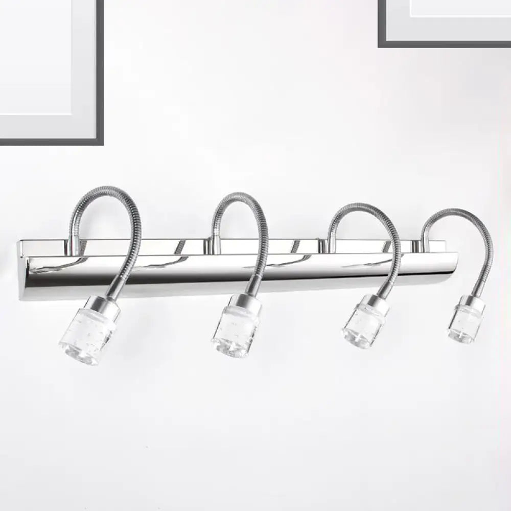 DecorBites™ Modernist Crystal Vanity Wall Sconce with Gooseneck Arm - Clear Cylinder Shape, 3 Lights, 12.5"/18" W, Chrome