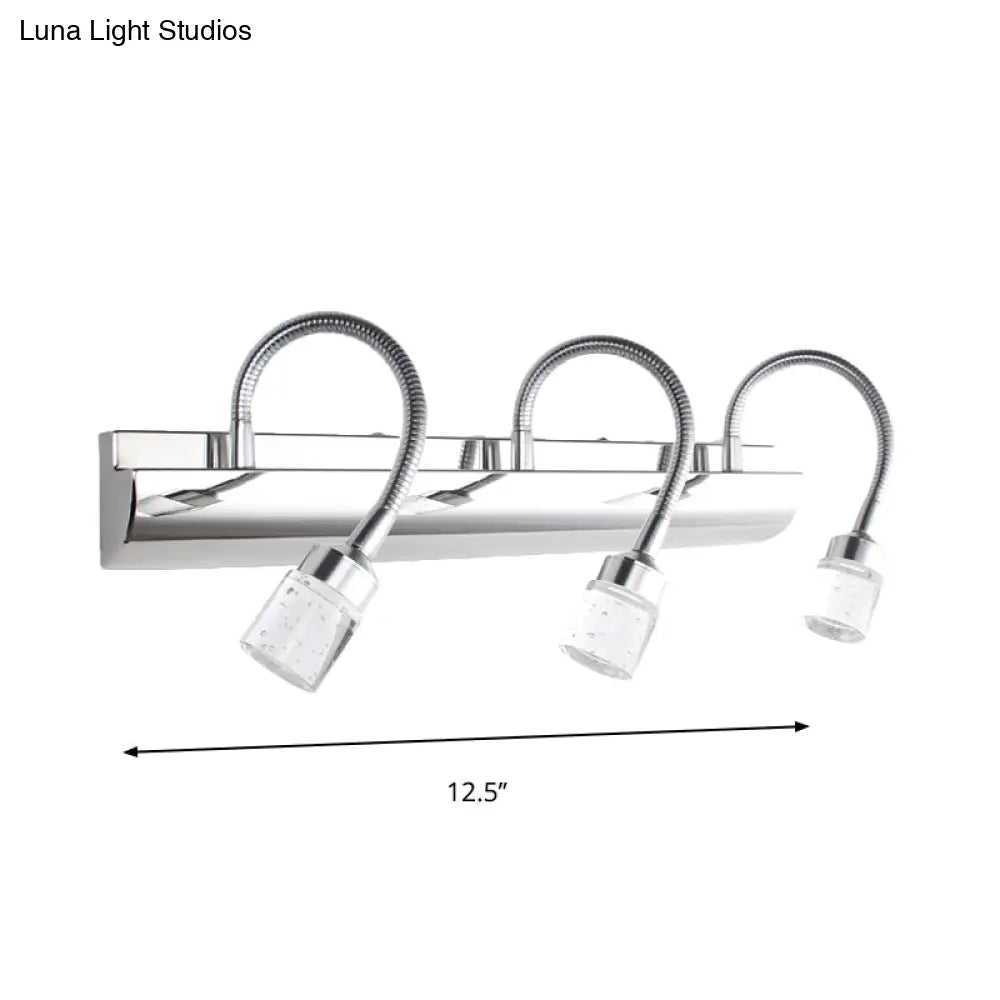 DecorBites™ Modernist Crystal Vanity Wall Sconce with Gooseneck Arm - Clear Cylinder Shape, 3 Lights, 12.5"/18" W, Chrome