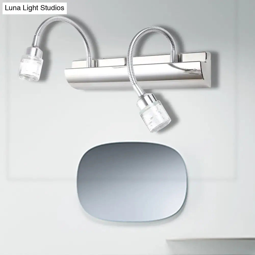 DecorBites™ Modernist Crystal Vanity Wall Sconce with Gooseneck Arm - Clear Cylinder Shape, 3 Lights, 12.5"/18" W, Chrome