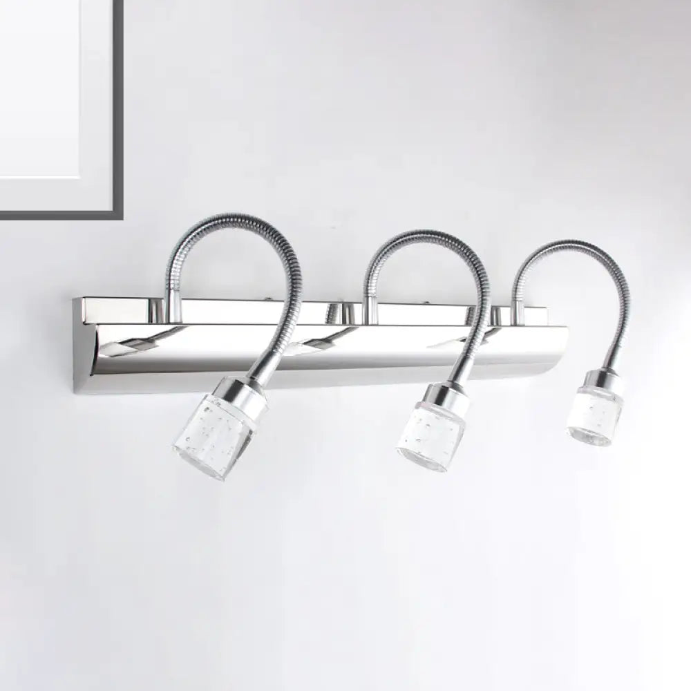 DecorBites™ Modernist Crystal Vanity Wall Sconce with Gooseneck Arm - Clear Cylinder Shape, 3 Lights, 12.5"/18" W, Chrome