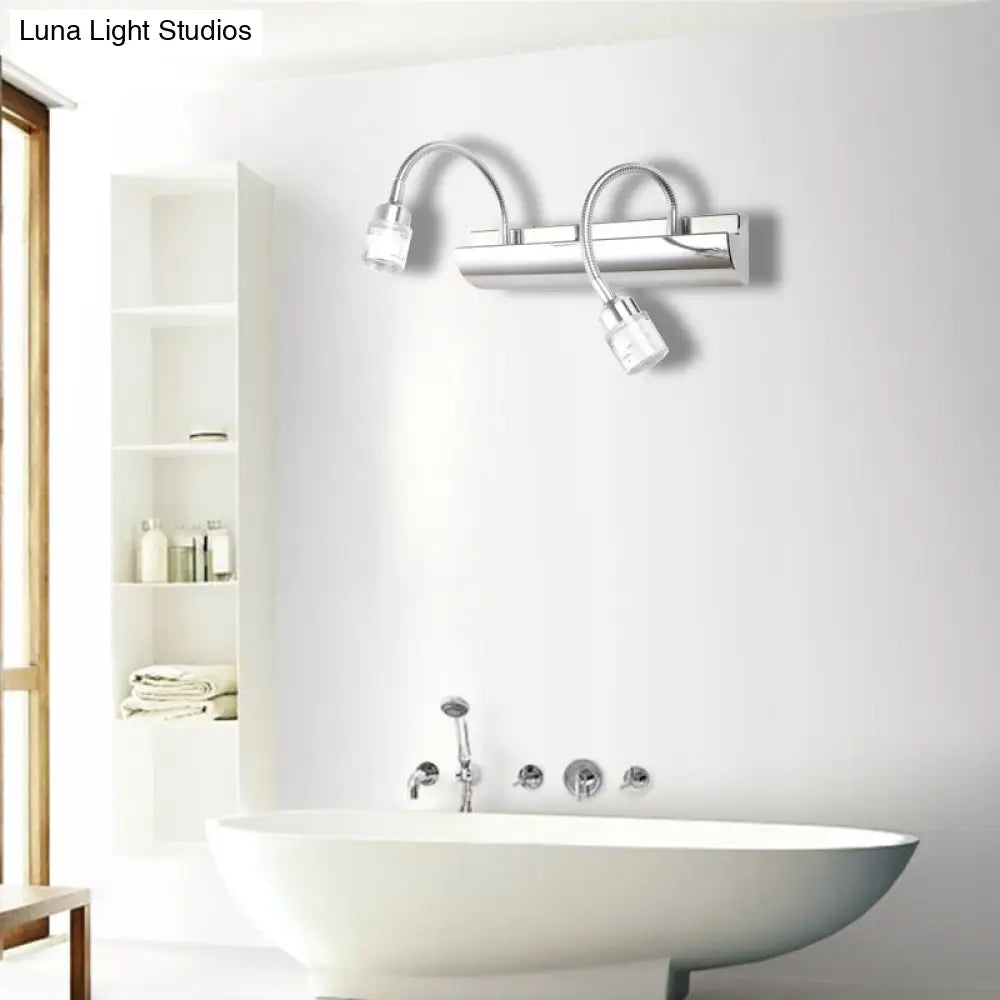DecorBites™ Modernist Crystal Vanity Wall Sconce with Gooseneck Arm - Clear Cylinder Shape, 3 Lights, 12.5"/18" W, Chrome
