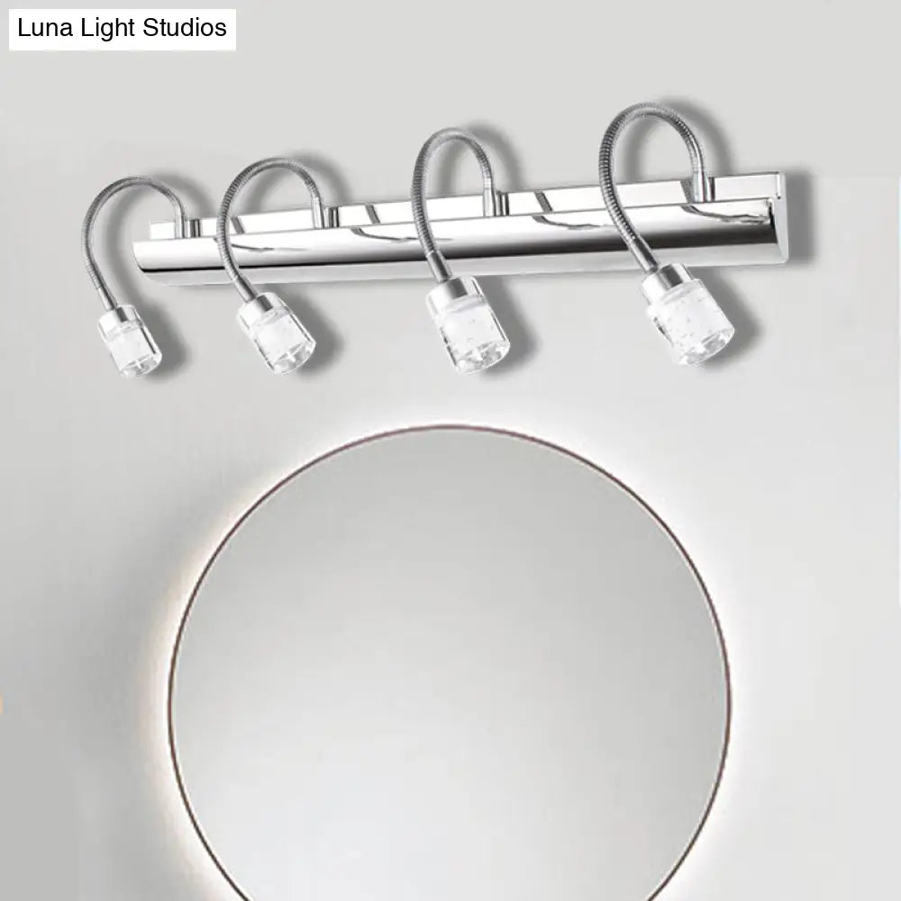DecorBites™ Modernist Crystal Vanity Wall Sconce with Gooseneck Arm - Clear Cylinder Shape, 3 Lights, 12.5"/18" W, Chrome