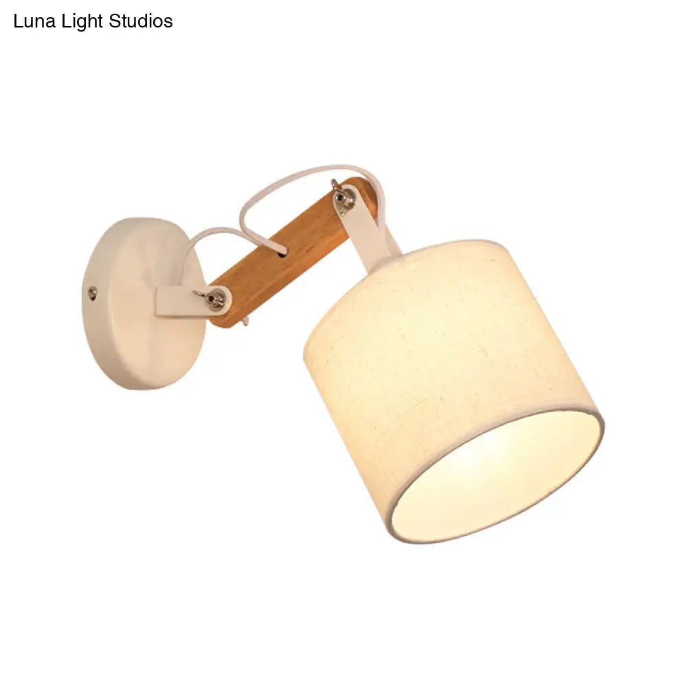 DecorBites™ Modernist Fabric Cylinder Wall Lamp with Adjustable Wood Arm and White Bulb