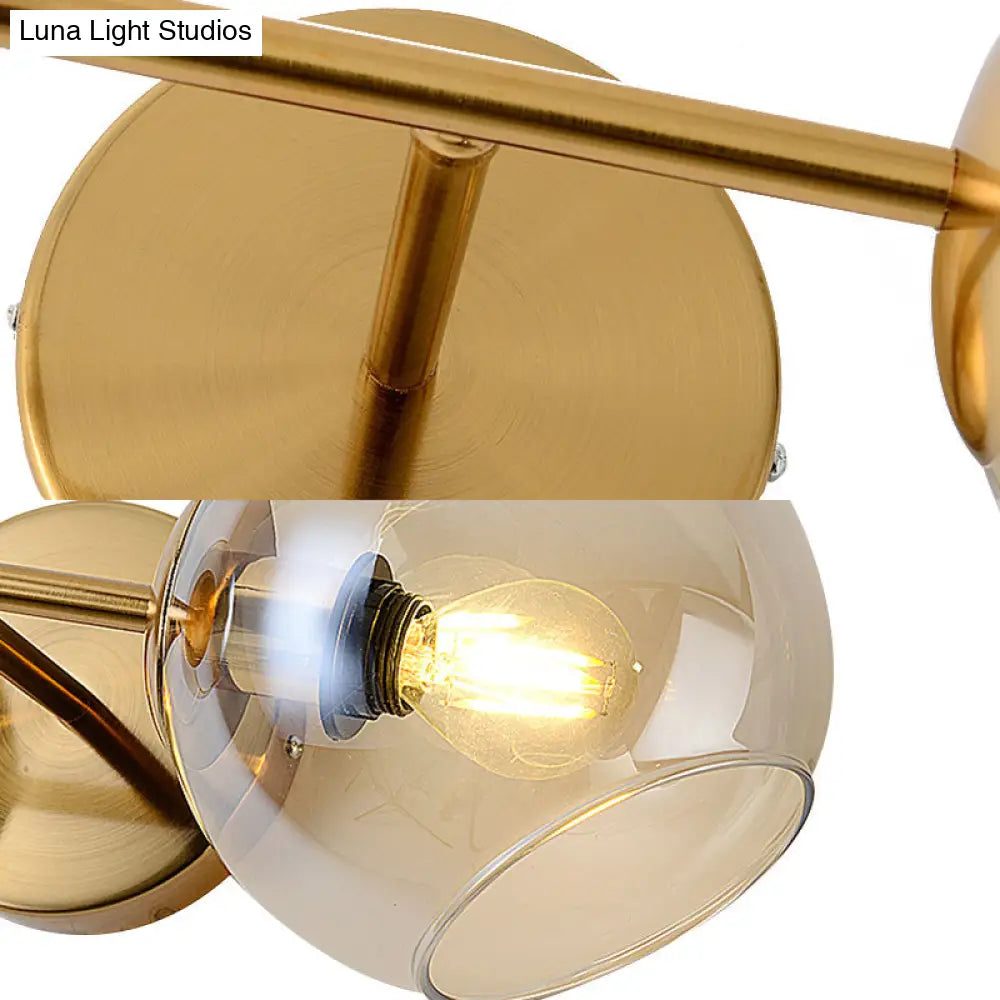 DecorBites™ Modernist Gold Wall Lamp with Clear Glass Shade - 2 Lights Spherical Mount Fixture