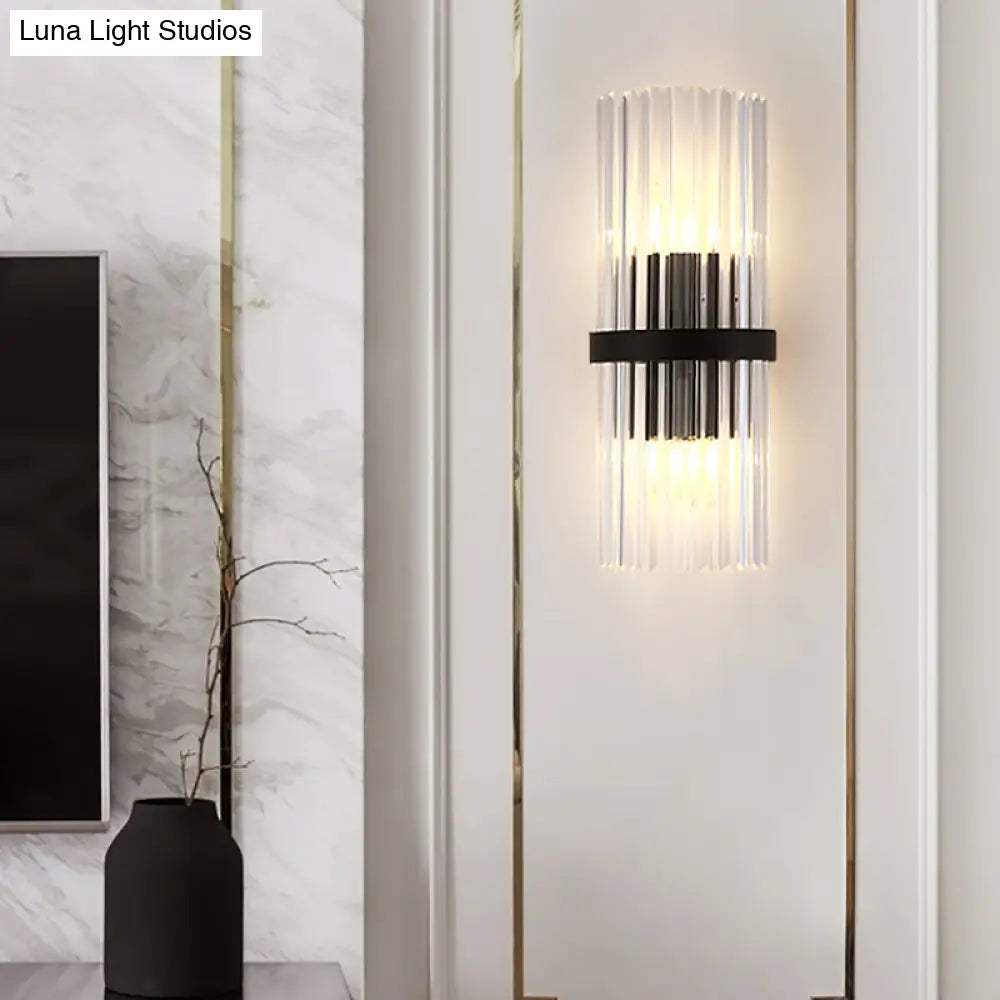 DecorBites™ Modernist Half-Light Pipe Wall Sconce Lamp: Metal & Crystal, Black Finish – Perfect for Dining Room