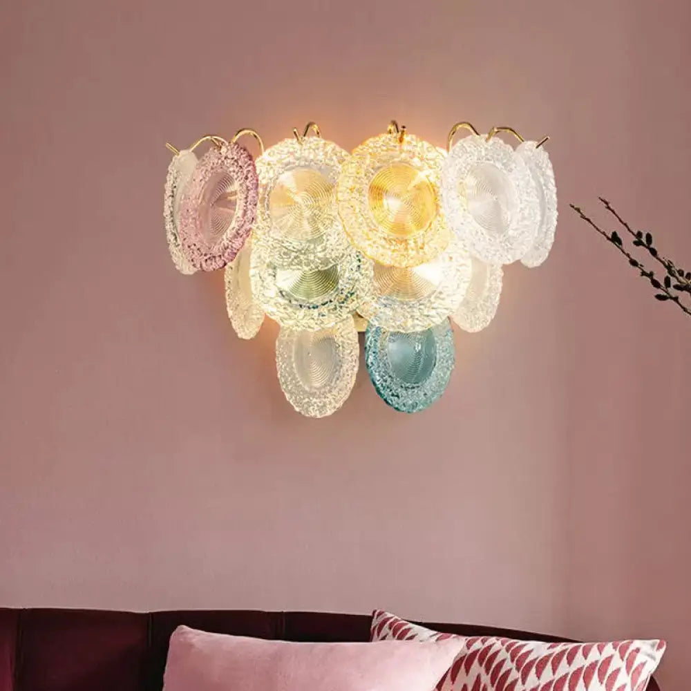 DecorBites™ Modernist Layered Disc Wall Light in Pink and Blue Glass - 5-Bulb Wall-Mounted Lighting Fixture for Dining Room