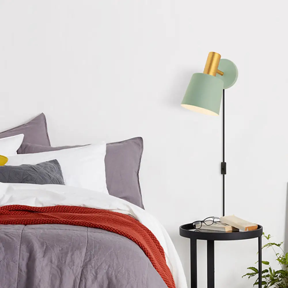 DecorBites™ Modernist Metal Drum Sconce - 1-Light Wall Mounted Lamp in White/Green for Bedroom
