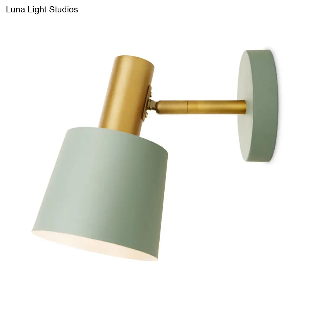 DecorBites™ Modernist Metal Drum Sconce - 1-Light Wall Mounted Lamp in White/Green for Bedroom