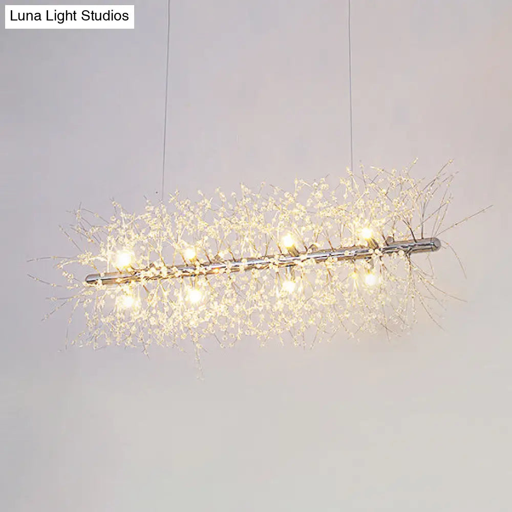 DecorBites™ Modernist Metallic Branch Island Pendant Light | Silver Hanging Lamp with Crystal Bead Deco | 27.5"/35.5" Width