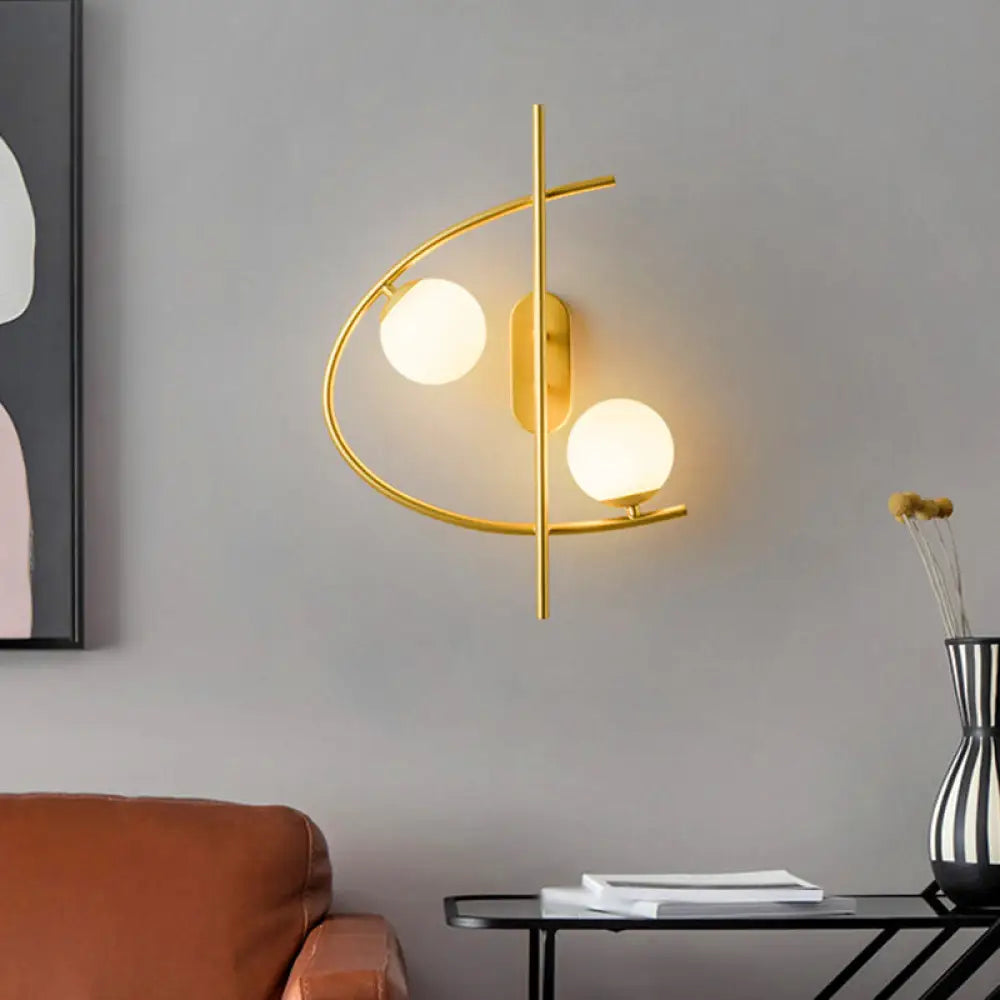 DecorBites™ Modernist Milk Glass Ball 2-Bulb LED Wall Sconce for Living Room - Brass Finish