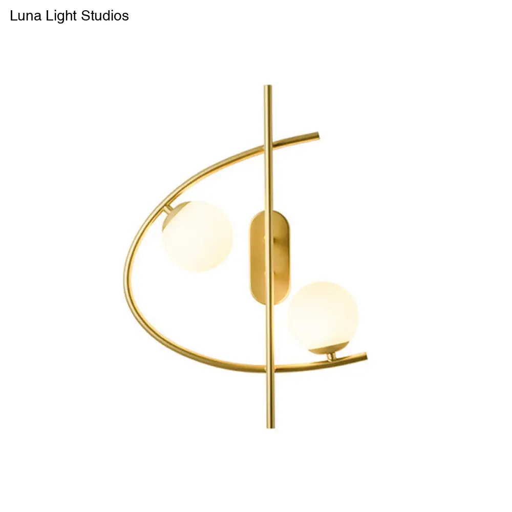 DecorBites™ Modernist Milk Glass Ball 2-Bulb LED Wall Sconce for Living Room - Brass Finish