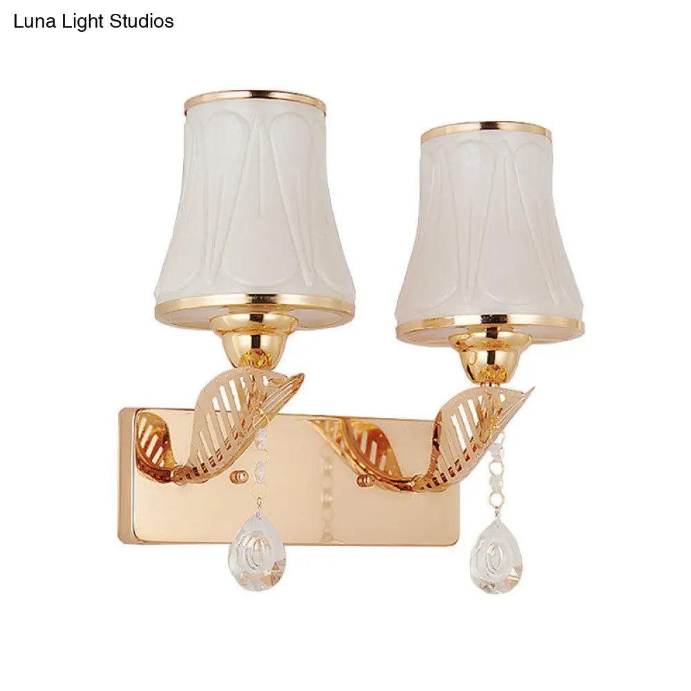 DecorBites™ Modernist Opal Glass Bell Wall Light with Crystal Drop - Gold Finish, 2-Head Wall Mounted Lighting