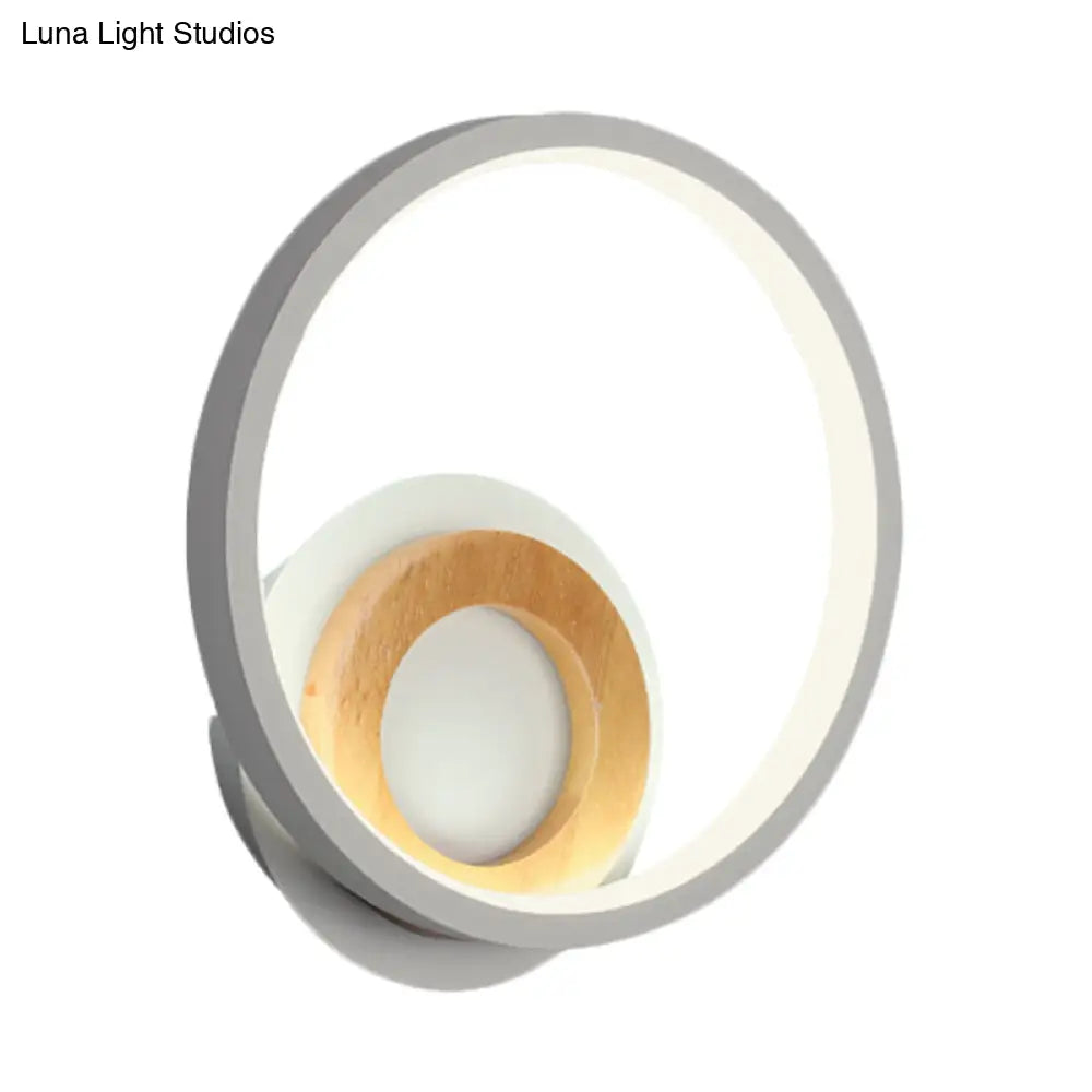 DecorBites™ Modernist Ring Wall Sconce: Acrylic LED Bedside Light in White with Wood Detail