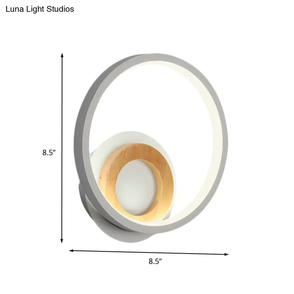 DecorBites™ Modernist Ring Wall Sconce: Acrylic LED Bedside Light in White with Wood Detail