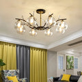 DecorBites™ Modernist Semi Flush Mount Ceiling Light - Cream/Clear Glass - Black and Gold - Crystal Accent - 8-Bulb