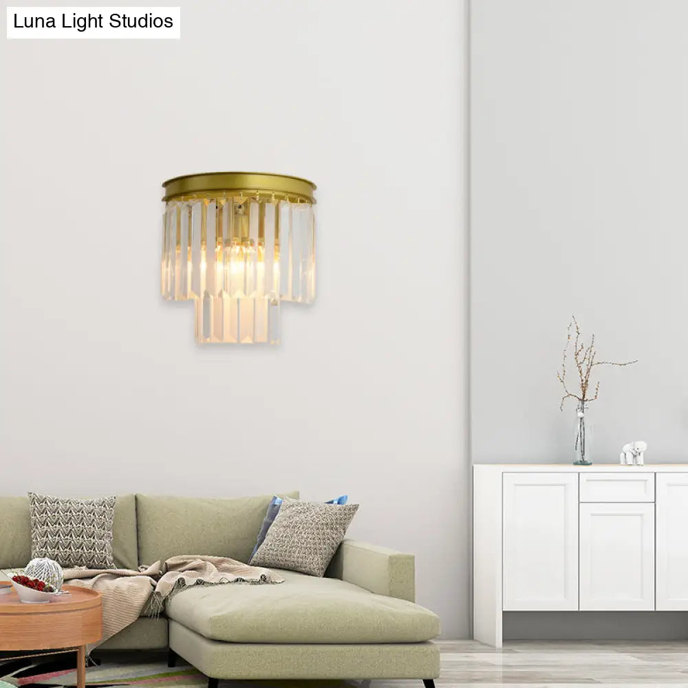 DecorBites™ Modernist Style Gold Wall Lamp with Clear Faceted Crystal and 2 Bulbs - Elegant Wall Light Fixture
