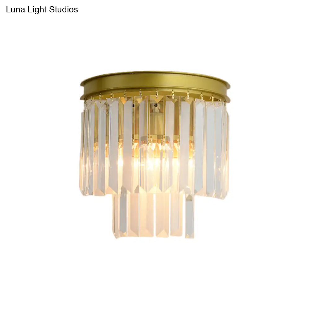 DecorBites™ Modernist Style Gold Wall Lamp with Clear Faceted Crystal and 2 Bulbs - Elegant Wall Light Fixture