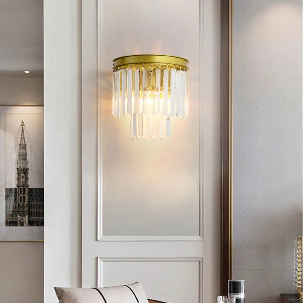DecorBites™ Modernist Style Gold Wall Lamp with Clear Faceted Crystal and 2 Bulbs - Elegant Wall Light Fixture