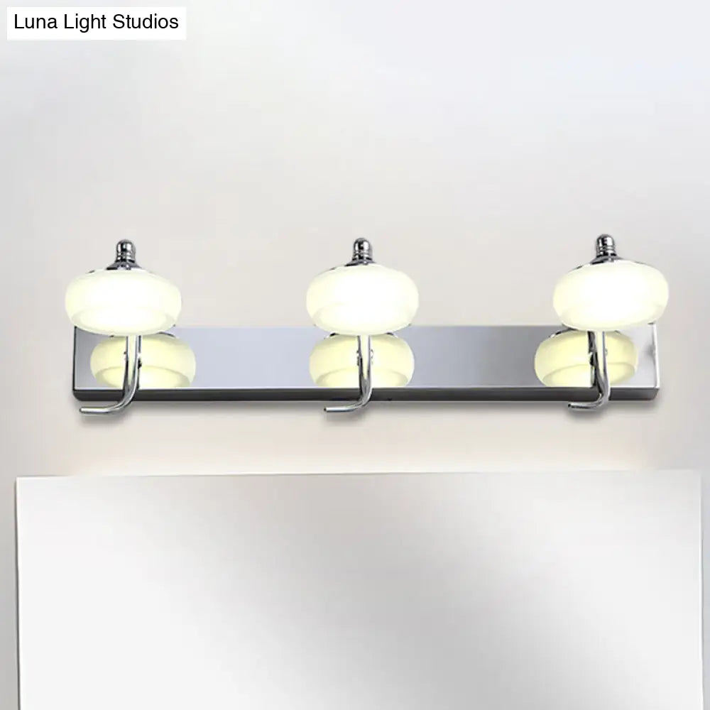 DecorBites™ Modernist Style Silver Wall Lamp with Round Frosted Acrylic Shade, 2/3 Heads, Warm/White Lighting - Bathroom Vanity Light