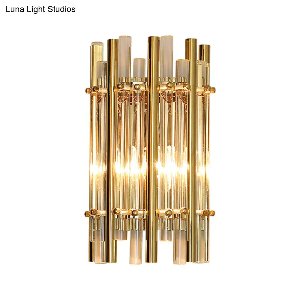 DecorBites™ Modernist Style Tubular Wall Sconce with Clear Crystal, Metal Frame, and 1 Light – Ideal for Bedroom Lighting