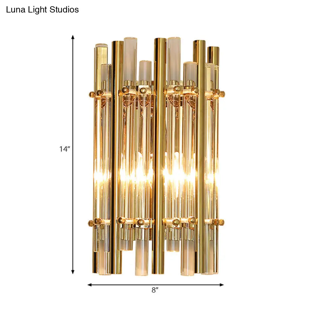 DecorBites™ Modernist Style Tubular Wall Sconce with Clear Crystal, Metal Frame, and 1 Light – Ideal for Bedroom Lighting
