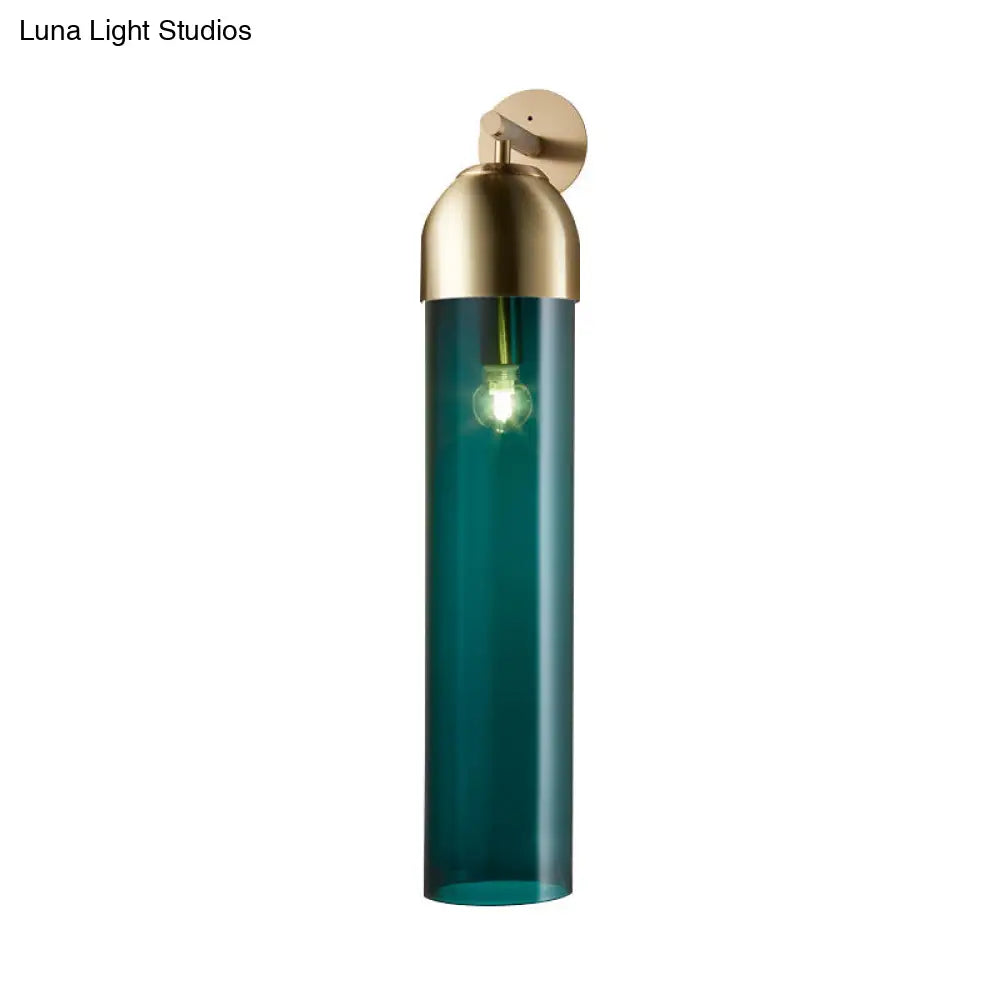 DecorBites™ Modernist Tube Sconce Light: Blue/Clear/Amber Glass, Wall Mounted Lamp with Curved Arm for Bedside