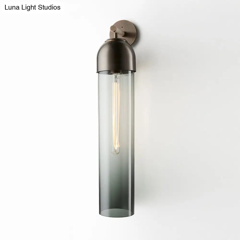 DecorBites™ Modernist Tube Sconce Light: Blue/Clear/Amber Glass, Wall Mounted Lamp with Curved Arm for Bedside