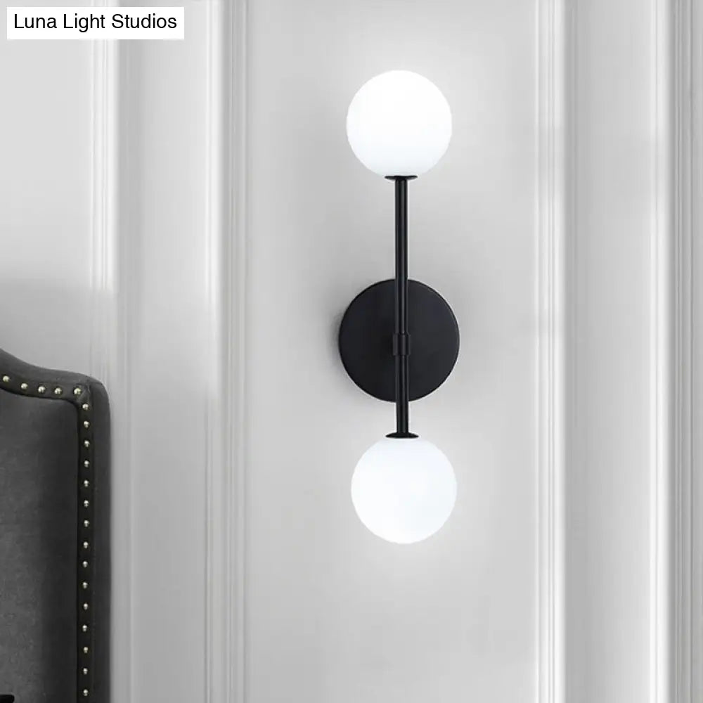 DecorBites™ Modernist White Glass Sconce with Black/Gold Finish - 2 Bulbs - Wall Mounted for Living Room Lighting