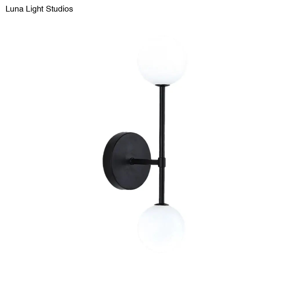 DecorBites™ Modernist White Glass Sconce with Black/Gold Finish - 2 Bulbs - Wall Mounted for Living Room Lighting