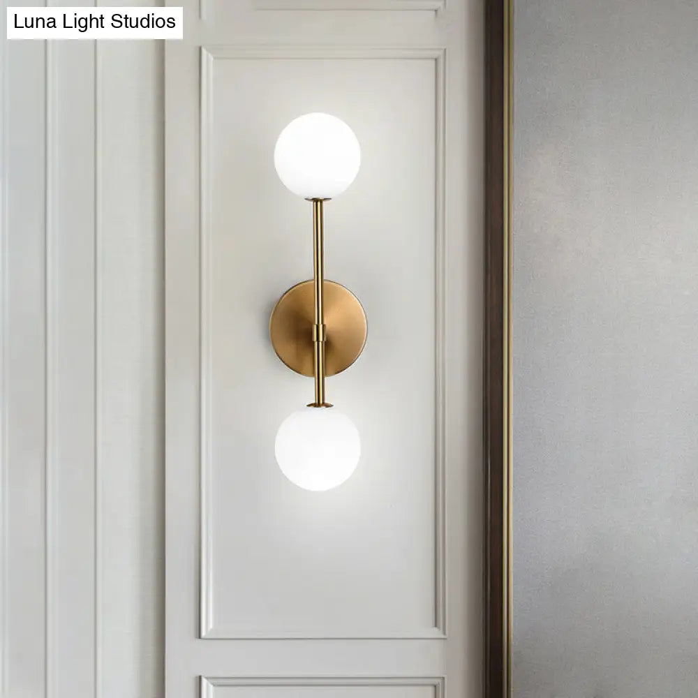 DecorBites™ Modernist White Glass Sconce with Black/Gold Finish - 2 Bulbs - Wall Mounted for Living Room Lighting