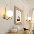 DecorBites™ Modernist White Glass Wall Mount Sconce Light - Global Design, 1-Bulb Gold Lighting for Bedroom (6"/8" Wide)