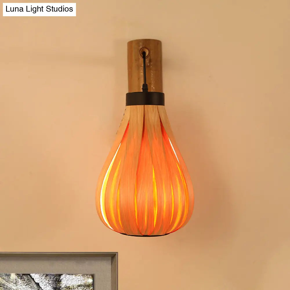 DecorBites™ Modernist Yellow Teardrop Wall Sconce - 1 Light Wood Veneer Lamp for Foyer