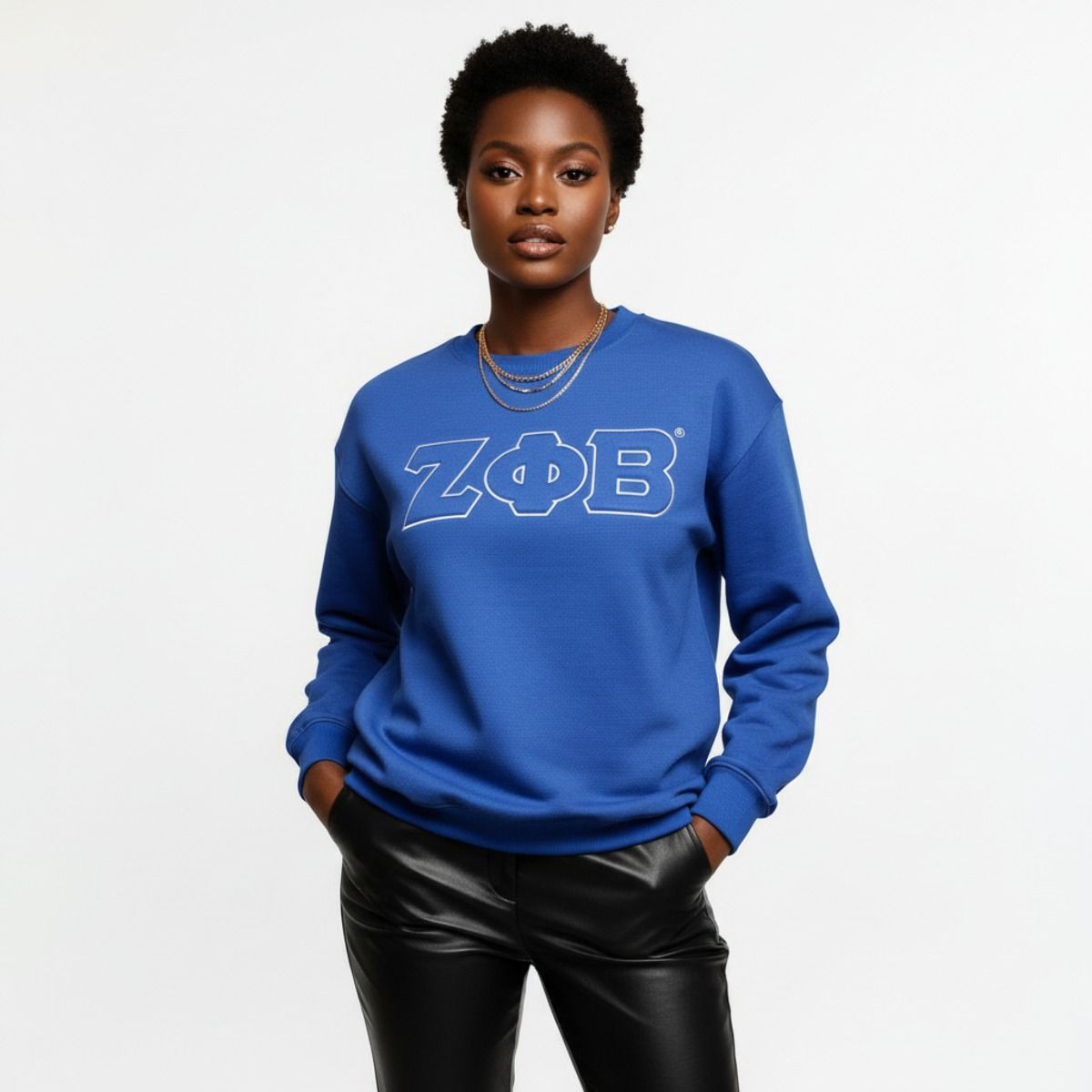 Crew Sweatshirt XL Blue Embroidered Greek Gear Casual Stylish Top