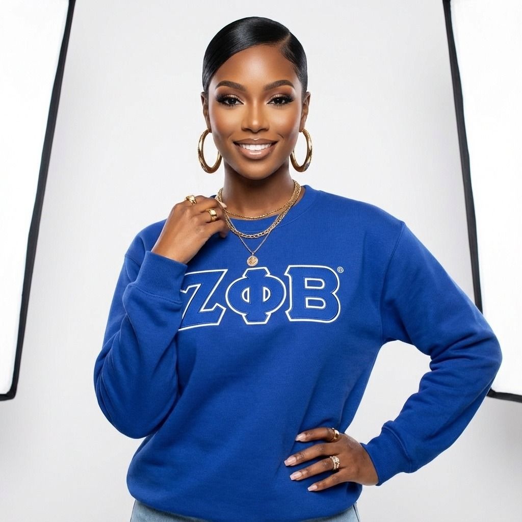 Crew Sweatshirt Blue Embroidered Greek Gear Casual Stylish Top