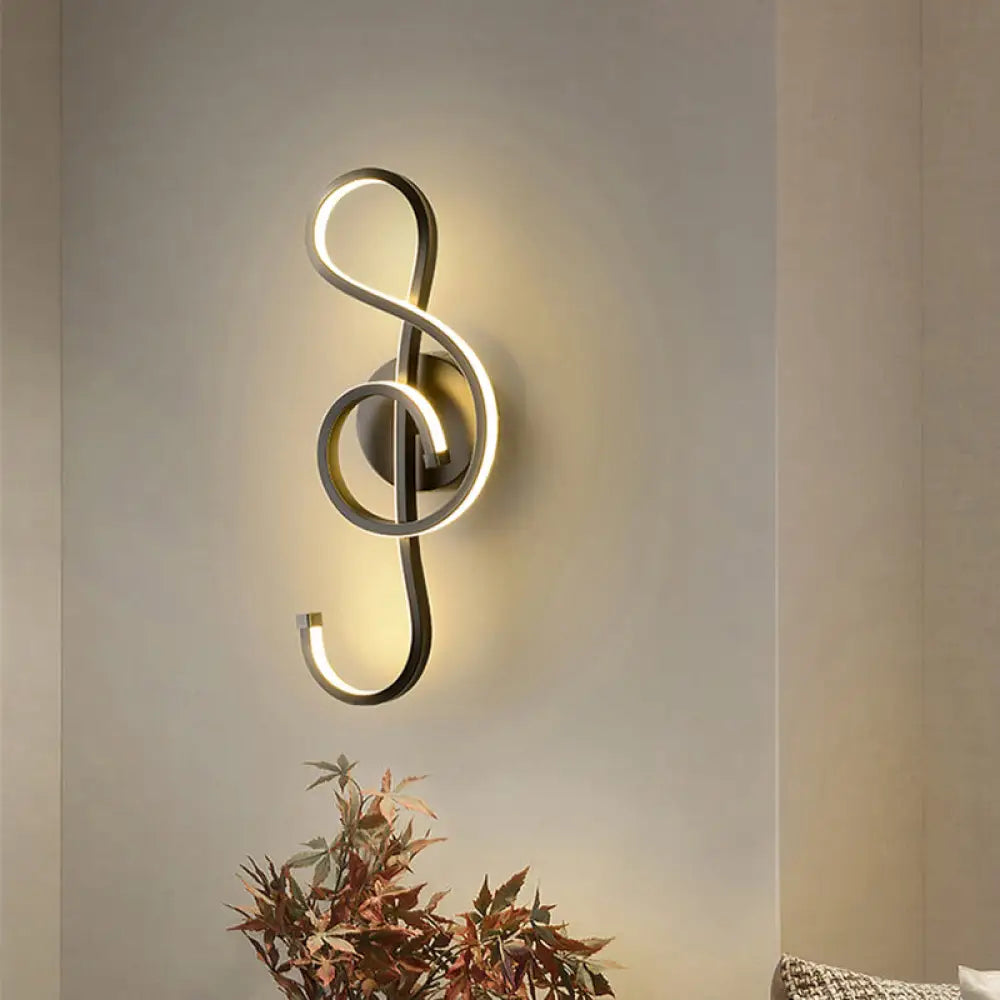 DecorBites™ Musical Note Wall Mounted Lamp: Modernist Iron Sconce with LED Surface in Black/White - Warm/White Light