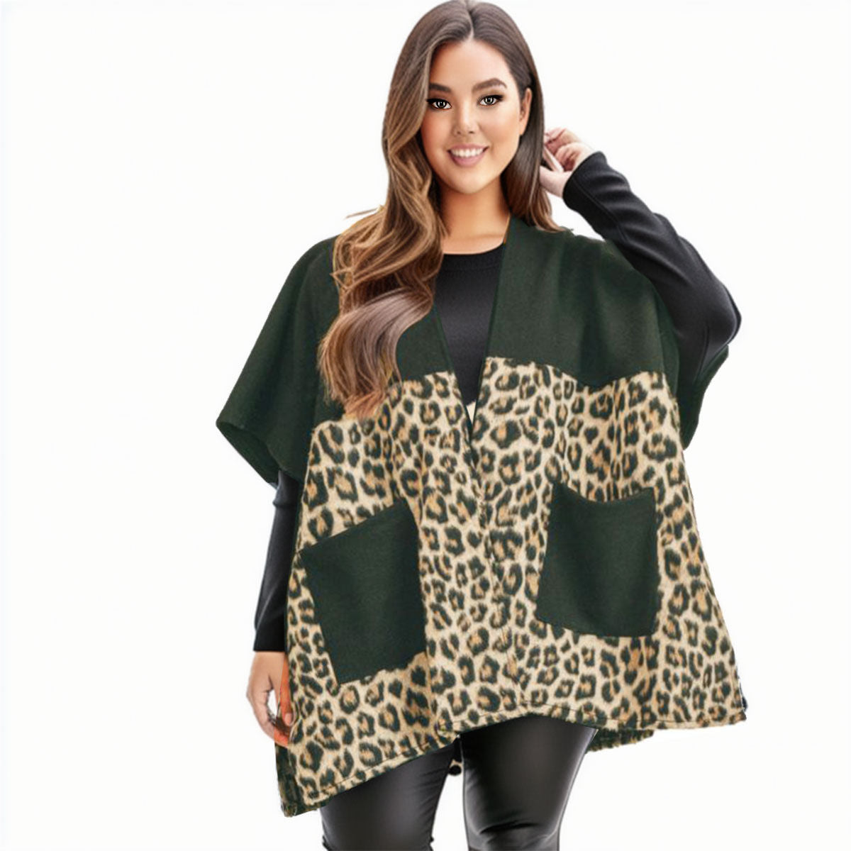 Women’s Taupe Leopard Print Kimono Pocket Stylish Layered Top