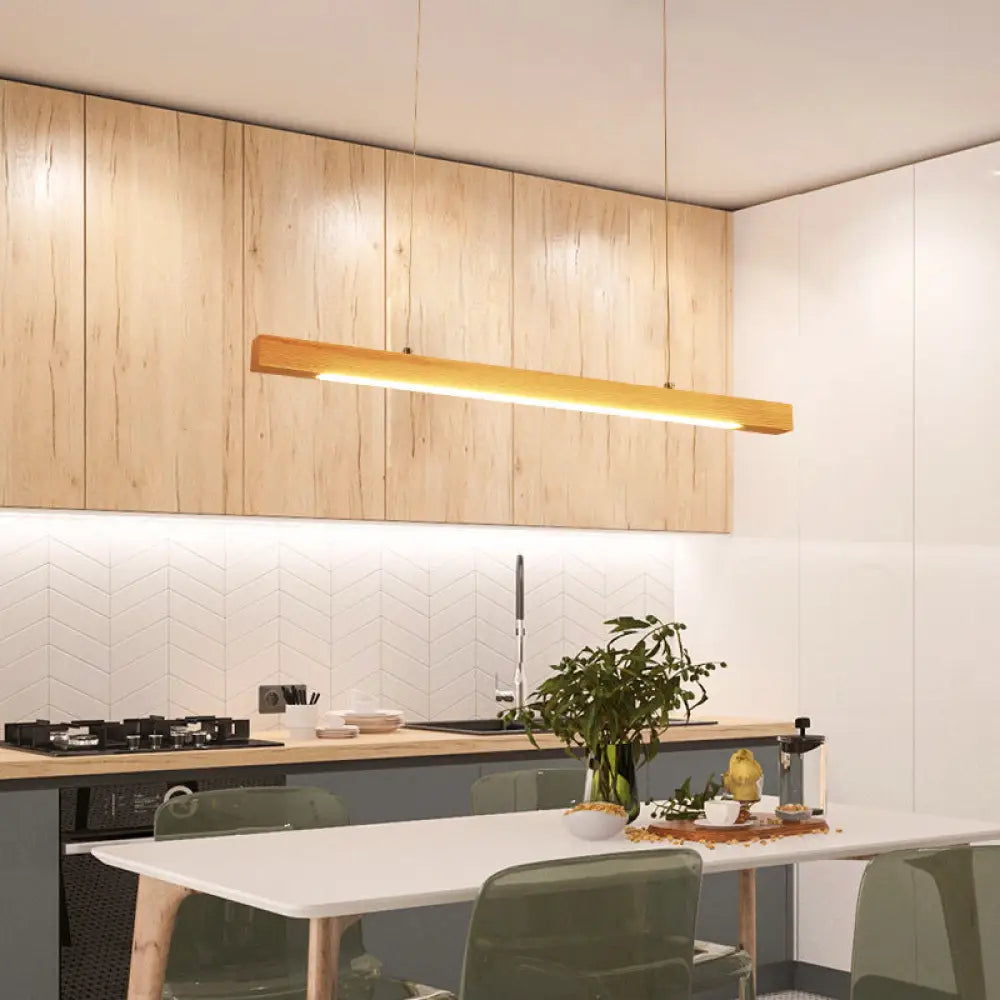 DecorBites™ Natural Wood Linear Island Pendant Light - Simple Hanging Lamp