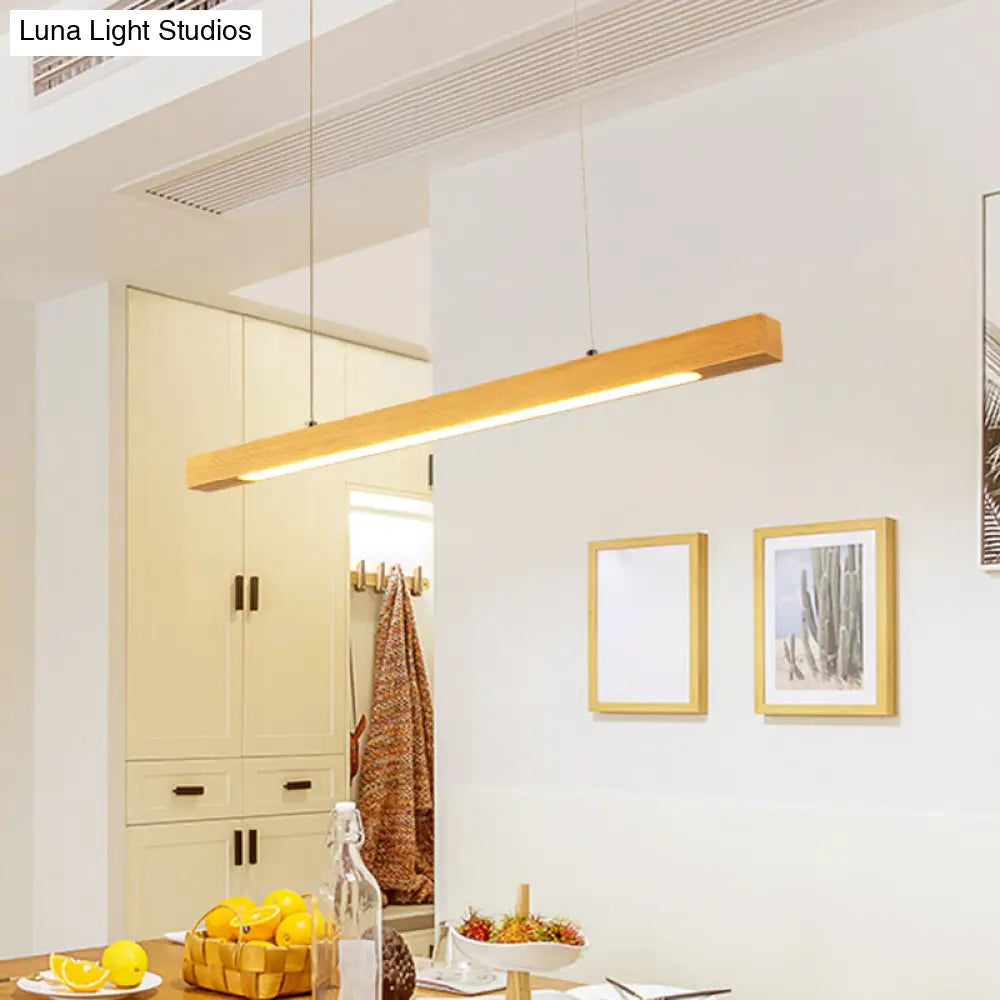 DecorBites™ Natural Wood Linear Island Pendant Light - Simple Hanging Lamp