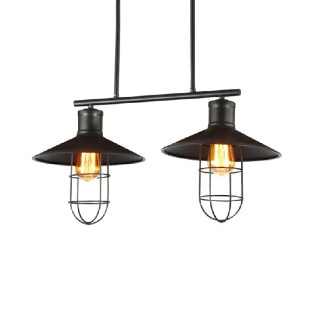 DecorBites™ Nautical Saucer Island 2/3 Heads Pendant Lamp with Wire Cage Shade, Black