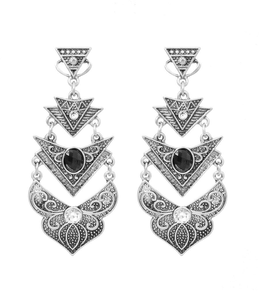 Drop Earrings Burnish Rhodium Stylish Statement Jewelry