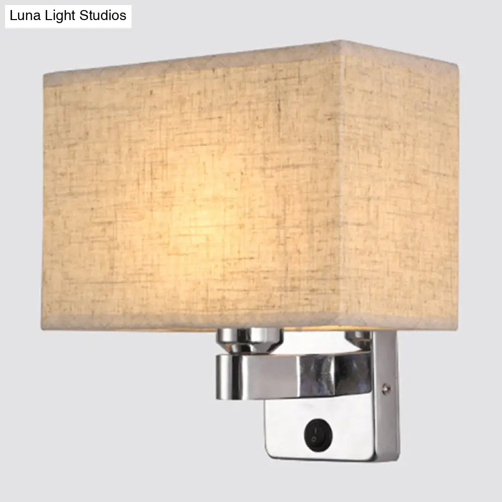 DecorBites™ Nordic 1-Light Bedroom Wall Lamp with Chrome Sconce and Oval/Square Fabric Shade (Black/White/Beige)